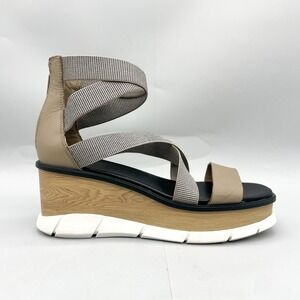 Sorel Womens 11 Joanie III Platform Wedge Sandals Omega Taupe Elastic Straps Zip